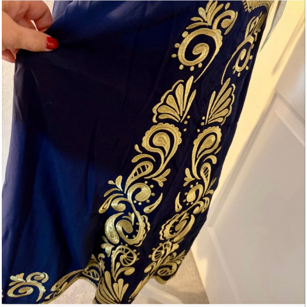 Lilly Pulitzer Navy Gold Embroidered Halter Dress Small NWT - Picture 4 of 11